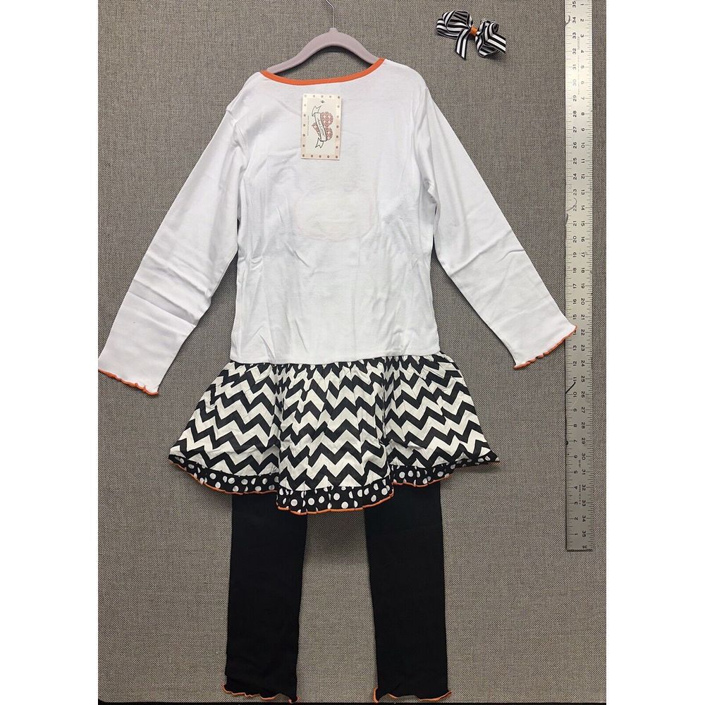 BNWT Ann Loren Halloween Black Cat In Pumpkin Dress Pants Set Girls Size 11/12 - Picture 7 of 8
